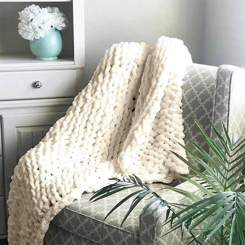 Chunky Hand Knitted Blanket 