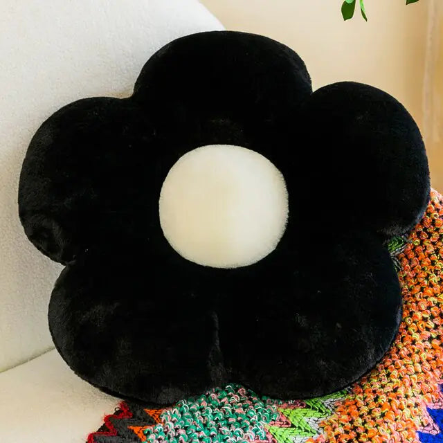 Black & White Flower Plush Pillow Cushion