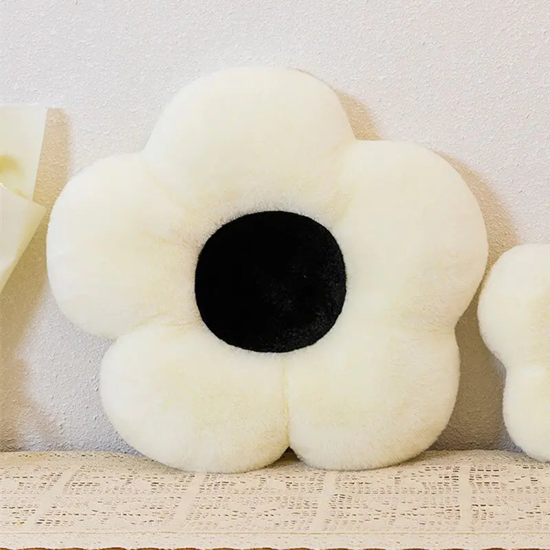 Black & White Flower Plush Pillow Cushion