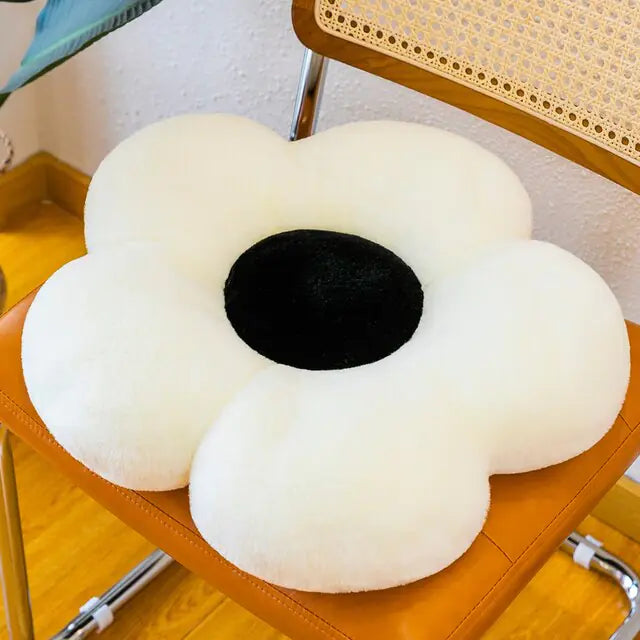 Black & White Flower Plush Pillow Cushion